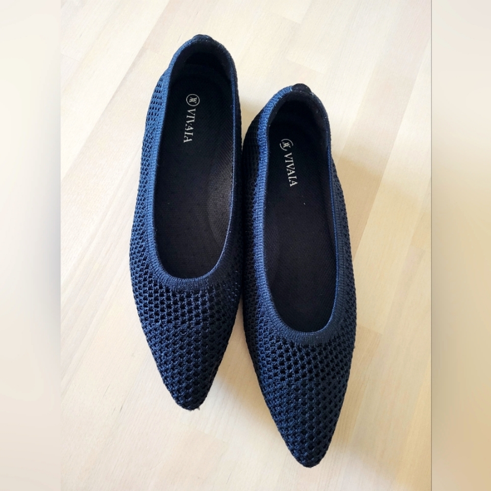 Vivaia Black Pointed Toe Mesh Ballet Flats (Aria 5°) Size 9 (EU 40)